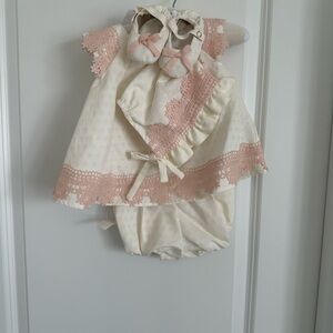 Catherine Malandrino Cream and Pink Baby Dress Set